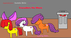 Size: 2792x1524 | Tagged: safe, artist:coltfan97, imported from derpibooru, apple bloom, scootaloo, sweetie belle, earth pony, pegasus, pony, unicorn, 1000 hours in ms paint, dissapoint, poster, sad, trash can