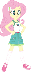 Size: 1664x3826 | Tagged: safe, artist:marcorulezzz, imported from derpibooru, fluttershy, equestria girls, legend of everfree, camp everfree outfits, clothes, female, hand on hip, simple background, skirt, sleeveless, smiling, solo, transparent background, vector