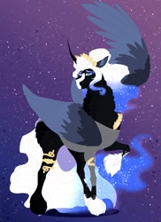 Size: 1633x2246 | Tagged: safe, artist:inisealga, imported from derpibooru, princess luna, alicorn, curved horn, horn, redesign