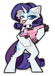 Size: 2000x2725 | Tagged: safe, artist:rozy, imported from derpibooru, rarity, pony, unicorn, :p, bipedal, bolter, crossover, female, gun, high res, simple background, solo, tongue out, transparent background, warhammer (game), warhammer 40k, weapon