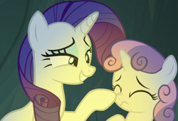 Size: 1356x922 | Tagged: safe, imported from derpibooru, screencap, rarity, sweetie belle, pony, unicorn, campfire tales, season 7, boop, cropped, cute, diasweetes, eyes closed, female, filly, mare, noseboop, ocbetes, siblings, sisters