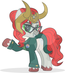 Size: 1280x1431 | Tagged: safe, artist:mlp-trailgrazer, imported from derpibooru, oc, oc only, oc:aria diamond, pony, clothes, cosplay, costume, female, loki, mare, simple background, solo, transparent background