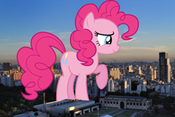 Size: 2336x1564 | Tagged: safe, artist:dashiesparkle, artist:thegiantponyfan, imported from derpibooru, pinkie pie, earth pony, pony, argentina, buenos aires, female, giant pinkie pie, giant pony, giant/macro earth pony, giantess, highrise ponies, irl, macro, mare, mega giant, photo, ponies in real life