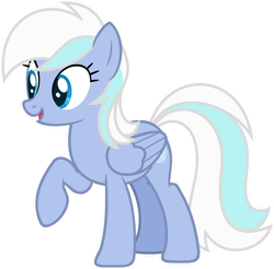 Size: 1024x1007 | Tagged: safe, artist:pegasski, imported from derpibooru, oc, oc only, oc:silver cyclone, pegasus, pony, blue eyes, female, folded wings, mare, raised hoof, simple background, smiling, solo, transparent background, white outline, wings