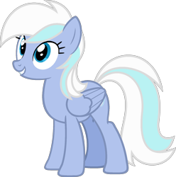 Size: 1487x1498 | Tagged: safe, artist:pegasski, imported from derpibooru, oc, oc only, oc:silver cyclone, pegasus, pony, blue eyes, female, folded wings, mare, simple background, smiling, solo, standing, transparent background, wings