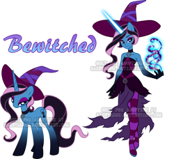 Size: 2567x2336 | Tagged: safe, artist:sakuyamon, imported from derpibooru, oc, oc only, human, pony, equestria girls, choker, duo, glowing hands, hat, high res, horn, horned humanization, humanized, simple background, smiling, transparent background, watermark, witch, witch hat