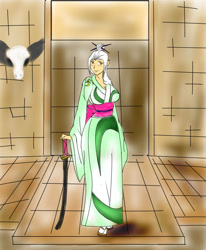 Size: 1400x1700 | Tagged: safe, artist:foxgearstudios, imported from derpibooru, oc, oc only, human, clothes, female, humanized, indoors, kimono (clothing), solo