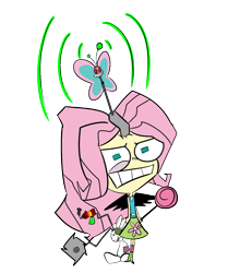 Size: 1010x1209 | Tagged: safe, artist:cyanoray, imported from derpibooru, angel bunny, fluttershy, rabbit, equestria girls, animal, antennae, female, gritted teeth, invader zim, mind control, simple background, solo, transparent background