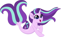 Size: 1280x780 | Tagged: safe, artist:cloudy glow, artist:cloudyglow, imported from derpibooru, starlight glimmer, pony, seapony (g4), unicorn, my little pony: the movie, spoiler:my little pony the movie, adorable face, blue eyes, cute, daaaaaaaaaaaw, dorsal fin, eyelashes, female, fish tail, flowing mane, flowing tail, glim glam, glimmerbetes, horn, looking up, mare, movie accurate, open mouth, open smile, purple mane, seaponified, seapony starlight glimmer, simple background, smiling, solo, species swap, tail, transparent background