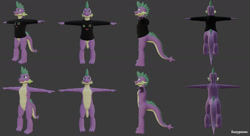 Size: 1600x870 | Tagged: safe, artist:fuzzypones, imported from derpibooru, spike, dragon, 3d, blender, clothes, hoodie, male, model, shirt, solo, t pose