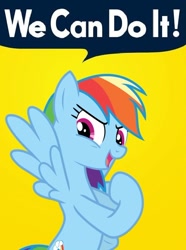 Size: 570x765 | Tagged: safe, artist:estories, artist:mlpfan3991, imported from derpibooru, rainbow dash, pegasus, pony, female, feminism, girl power, mare, poster, poster parody, propaganda, rosie the riveter, solo, we can do it!