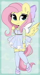 Size: 1014x1882 | Tagged: safe, artist:sakukitty, imported from derpibooru, fluttershy, anthro, plantigrade anthro, bow, choker, clothes, cute, dress, ear piercing, earring, eyeshadow, female, hair bow, high heels, jewelry, lolita fashion, makeup, piercing, platform heels, shoes, shyabetes, socks, solo, stockings, thigh highs