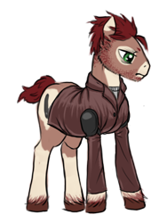 Size: 768x1024 | Tagged: safe, artist:multiverseequine, derpibooru exclusive, imported from derpibooru, oc, oc only, oc:switchblade, earth pony, pony, bottomless, clothes, earth pony oc, frown, full body, jacket, looking down, male, partial nudity, short hair, shoulder pads, simple background, solo, transparent background, unshorn fetlocks