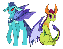 Size: 1280x1006 | Tagged: safe, artist:pegacousinceles, imported from derpibooru, princess ember, thorax, changedling, changeling, dragon, changedlingified, changelingified, dragonified, king thorax, role reversal, species swap