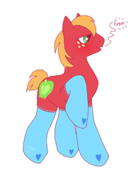 Size: 1264x1620 | Tagged: safe, artist:immunefox, imported from derpibooru, big macintosh, earth pony, pony, apple, clothes, cute, cutie mark, digital art, doodle, eeyup, food, heart, male, pixel art, procreate app, socks, solo, stallion, thigh highs, wholesome