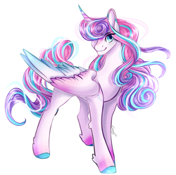 Size: 2557x2550 | Tagged: safe, artist:damayantiarts, imported from derpibooru, princess flurry heart, alicorn, pony, colored wings, female, freckles, high res, mare, multicolored wings, older, older flurry heart, simple background, smiling, solo, white background, wings