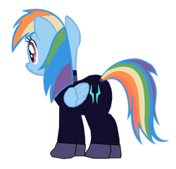 Size: 723x693 | Tagged: safe, artist:benpictures1, imported from derpibooru, imported from ponybooru, rainbow dash, pegasus, pony, comic:the storm kingdom, my little pony: the movie, bad end, bodysuit, butt, clothes, command 6, commander rainbow dash, crystal of light, female, inkscape, mare, plot, rainbutt dash, simple background, solo, transparent background, vector