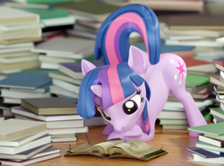 Size: 3840x2838 | Tagged: safe, artist:xppp1n, imported from ponybooru, twilight sparkle, pony, unicorn, 3d, blender, blender cycles, book, face down ass up, female, jacko challenge, mare, reading, solo, unicorn twilight