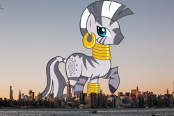 Size: 2880x1920 | Tagged: safe, artist:shelltoon, artist:thegiantponyfan, imported from derpibooru, zecora, pony, zebra, female, giant zebra, giantess, high res, highrise ponies, irl, macro, manhattan, mega zecora, new york, new york city, photo, ponies in real life