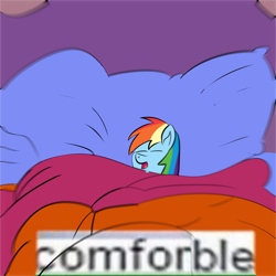 Size: 4000x4000 | Tagged: safe, artist:anonymous, imported from derpibooru, rainbow dash, pegasus, pony, bed, comfortable, comfy, drawthread, eyes closed, meme, open mouth, ponified, ponified meme, requested art, sleeping, solo