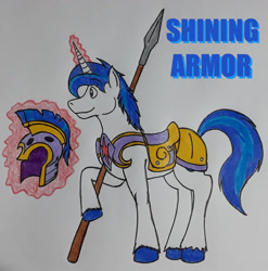 Size: 1157x1171 | Tagged: safe, artist:dingopatagonico, imported from derpibooru, shining armor, pony, helmet, solo, traditional art