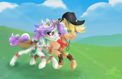 Size: 4000x2600 | Tagged: safe, artist:joan-grace, imported from derpibooru, oc, oc only, earth pony, pony, blushing, cloud, eyelashes, hat, outdoors, signature