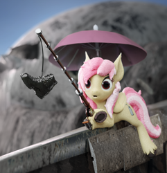 Size: 1612x1670 | Tagged: safe, imported from derpibooru, oc, oc only, oc:cotton seams, pegasus, pony, 3d, blender, boots, clothes, commission, detailed background, female, fishing, fishing rod, mare, pegasus oc, shoes, solo, umbrella, wings, ych result