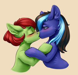 Size: 1496x1442 | Tagged: safe, artist:kittytitikitty, imported from derpibooru, oc, oc:akim, pony, akimpop, blushing, commission, kissing