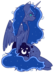 Size: 396x533 | Tagged: safe, artist:sniper-catte, imported from derpibooru, princess luna, alicorn, pony, freckles, looking at you, looking back, looking back at you, simple background, solo, spread wings, transparent background, underhoof, wings
