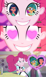 Size: 1280x2160 | Tagged: safe, artist:alphamonouryuuken, edit, edited screencap, imported from derpibooru, screencap, desert sage, doodle bug, garden grove, lily longsocks, pinkie pie, sci-twi, twilight sparkle, coinky-dink world, eqg summertime shorts, equestria girls, equestria girls series, spring breakdown, street magic with trixie, sunset's backstage pass!, spoiler:eqg series (season 2), background human, bare shoulders, bustier, cellphone, crack shipping, cropped, discovery family logo, doosert, exploitable, eyes closed, female, glasses, heart eyes, jewelry, male, meme, meme template, necklace, outdoors, phone, pinkie the shipper, pinkie's eyes, shipper on deck, shipper pie, shipper pie meme, shipping, sleeveless, smartphone, straight, strapless, template, wingding eyes