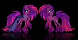 Size: 1280x659 | Tagged: safe, imported from derpibooru, tempest shadow, alicorn, pony, alternate design, black background, female, long mane, missing horn, no horn, simple background