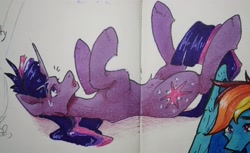 Size: 3298x2018 | Tagged: safe, artist:rover, artist:rrrover, imported from derpibooru, twilight sparkle, pony, unicorn, cute, embarrassed, high res, lying down, solo, traditional art, unicorn twilight