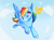 Size: 2732x2048 | Tagged: safe, artist:damayantiarts, imported from derpibooru, rainbow dash, pegasus, pony, chest fluff, cloud, female, flying, hair over one eye, high res, open mouth, open smile, sky, smiling, solo, spread wings, wings