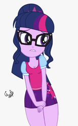 Size: 860x1395 | Tagged: safe, edit, imported from derpibooru, sci-twi, twilight sparkle, equestria girls, breasts, cleavage, clothes, female, glasses, miniskirt, short skirt, simple background, skirt, solo, vector, white background