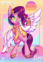 Size: 2480x3508 | Tagged: safe, artist:musicfirewind, artist:wavecipher, imported from derpibooru, pipp petals, pegasus, pony, abstract background, adorapipp, bipedal, cellphone, clothes, cute, female, flapper, g5, high res, hoof hold, jacket, looking at you, mare, name, open mouth, open smile, phone, retrowave, smartphone, smiling, smiling at you, solo, spread wings, text, triangle, vaporwave, varsity jacket, white pupils, wings