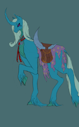 Size: 1200x1920 | Tagged: safe, artist:undeadandtired, imported from derpibooru, changepony, hybrid, alicorn amulet, bag, beads, black sclera, cape, carapace, claws, clothes, curved horn, dock, fangs, fusion:trixalis, horn, implied starlight glimmer, lanky, leonine tail, multiple eyes, queen trixie, saddle bag, tattered, the great and fearsome trixalis, this will end in death, this will end in tears, this will end in tears and/or death, trixie's cape, unshorn fetlocks