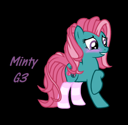 Size: 1194x1170 | Tagged: safe, artist:aonairfaol, imported from derpibooru, minty, earth pony, pony, base used, black background, clothes, eyelashes, female, grin, mare, raised hoof, simple background, smiling, socks, solo, striped socks