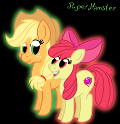 Size: 1209x1250 | Tagged: safe, artist:puperhamster, imported from derpibooru, apple bloom, applejack, earth pony, pony, apple sisters, female, filly, mare, siblings, sisters