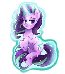 Size: 1280x1444 | Tagged: safe, alternate version, artist:alinabr00k, imported from derpibooru, starlight glimmer, pony, unicorn, backwards cutie mark, deviantart watermark, female, glowing horn, horn, levitation, lidded eyes, magic, magic aura, mare, obtrusive watermark, self-levitation, signature, simple background, smiling, solo, telekinesis, transparent background, watermark