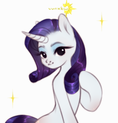 Size: 574x598 | Tagged: safe, artist:vvnxkw, imported from derpibooru, rarity, pony, unicorn, ambiguous facial structure, eyeshadow, female, hoof on chest, makeup, mare, signature, smiling, solo