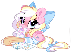 Size: 3363x2601 | Tagged: safe, artist:emberslament, imported from derpibooru, coco pommel, princess cadance, oc, oc only, oc:bay breeze, pegasus, pony, derpibooru community collaboration, 2022 community collab, blushing, bow, chibi, clothes, cute, female, hair bow, heart eyes, high res, hnnng, long mane, looking up, mouth hold, ocbetes, pegasus oc, simple background, sitting, socks, solo, striped socks, tail bow, transparent background, weapons-grade cute, wingding eyes, wings