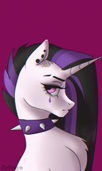 Size: 1024x1707 | Tagged: safe, artist:zefirayn, imported from derpibooru, princess celestia, alicorn, pony, between dark and dawn, bust, collar, female, magenta background, mare, piercing, portrait, profile, punklestia, solo, spiked collar