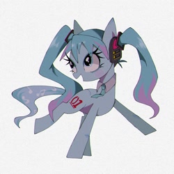 Size: 1400x1400 | Tagged: safe, artist:destroyer_aky, imported from derpibooru, earth pony, pony, anime, hatsune miku, ponified, smiling, solo, vocaloid