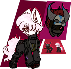 Size: 1136x1099 | Tagged: safe, artist:ube, artist:ubebreb, imported from derpibooru, oc, oc only, oc:banta, oc:lil bo peep, earth pony, pony, armor, ashes town, earth pony oc, mask, pastel, reference sheet, skull