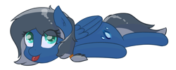 Size: 2365x943 | Tagged: safe, artist:eyeburn, imported from derpibooru, oc, oc:azure sapphire, pegasus, :p, lying down, prone, silly, tongue out