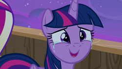 Size: 1280x720 | Tagged: safe, imported from derpibooru, screencap, princess cadance, twilight sparkle, alicorn, pony, once upon a zeppelin, season 7, airship, crying, cute, female, happy, mare, offscreen character, open mouth, sad, sadorable, tears of joy, twiabetes, twilight sparkle (alicorn), zeppelin