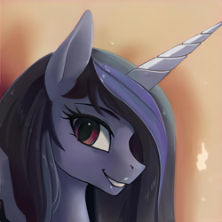 Size: 1024x1024 | Tagged: safe, artist:anonymous, artist:thisponydoesnotexist, edit, imported from derpibooru, pony, unicorn, ai content, ai generated, female, generator:thisponydoesnotexist, horn, looking at you, mare, neural network, smiling, solo