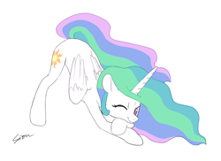 Size: 962x701 | Tagged: safe, artist:sion, imported from derpibooru, princess celestia, alicorn, pony, backwards cutie mark, face down ass up, female, jack-o challenge, jacko challenge, looking at you, mare, meme, one eye closed, simple background, smiling, smiling at you, white background, wink