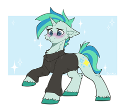 Size: 3543x3138 | Tagged: safe, artist:dorkmark, imported from derpibooru, oc, oc only, pony, unicorn, cheek fluff, clothes, confused, floppy ears, high res, male, sketch, solo, stallion, stars, sweater
