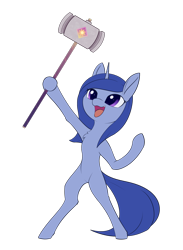 Size: 1398x1911 | Tagged: safe, artist:dusthiel, imported from derpibooru, oc, oc only, oc:glory, oc:mirror magic, pony, unicorn, bipedal, commission, female, hammer, mare, simple background, solo, transparent background